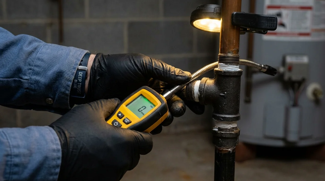 Gas leak detection with electronic sniffer by Johns Plumbing LLC in Miamitown