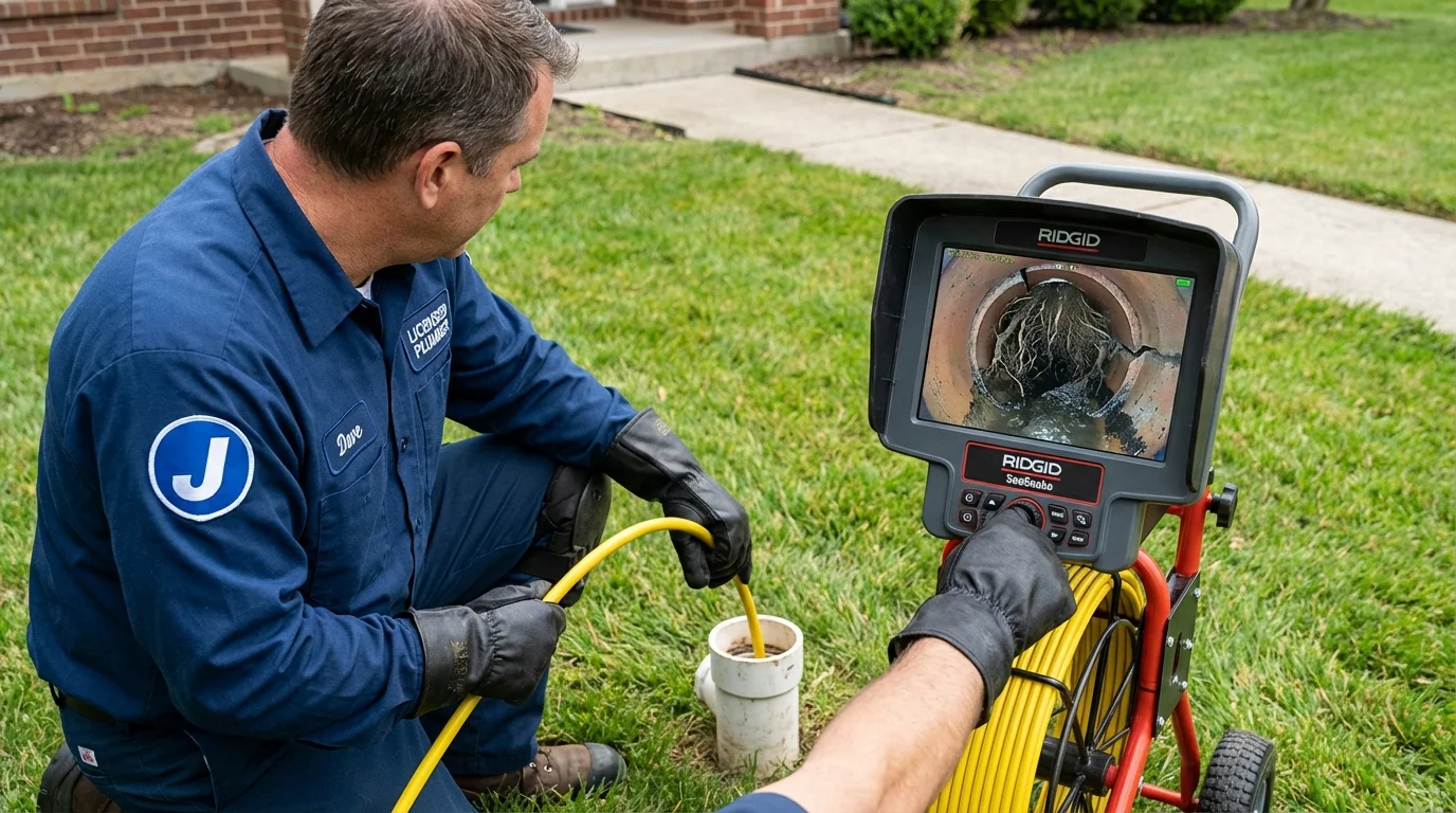 Sewer camera inspection being performed by Johns Plumbing LLC in Miamitown