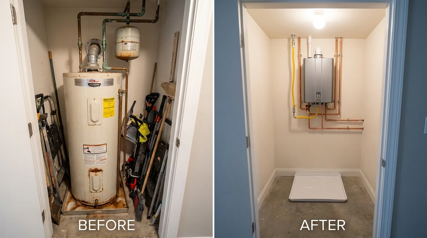 Tank water heater versus wall-mounted tankless unit comparison for Miamitown, OH homeowners